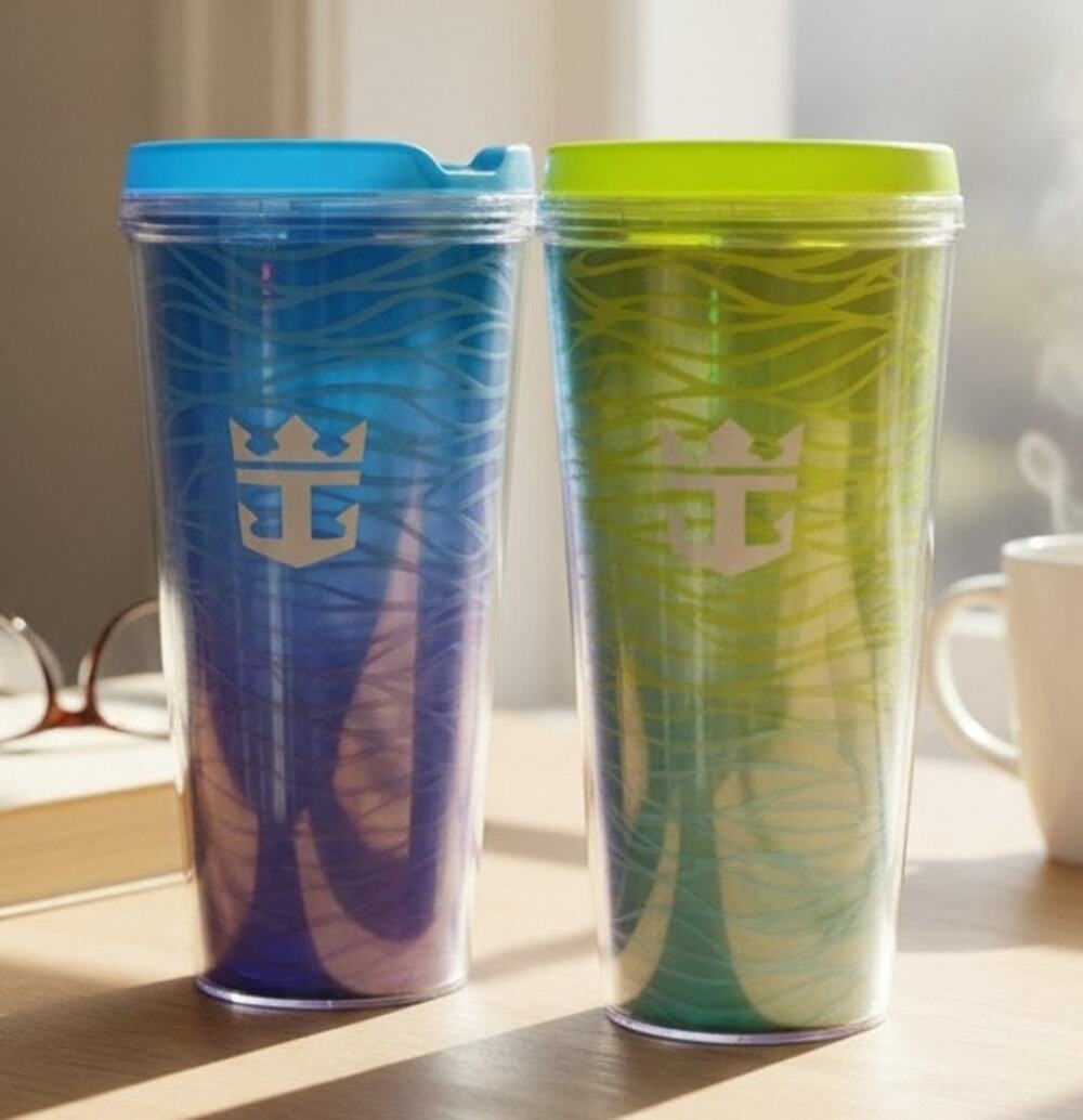 Royal Caribbean Cruise Coca Cola Insulated Soda Cup Tumbler Lot of 2 w/ Lids